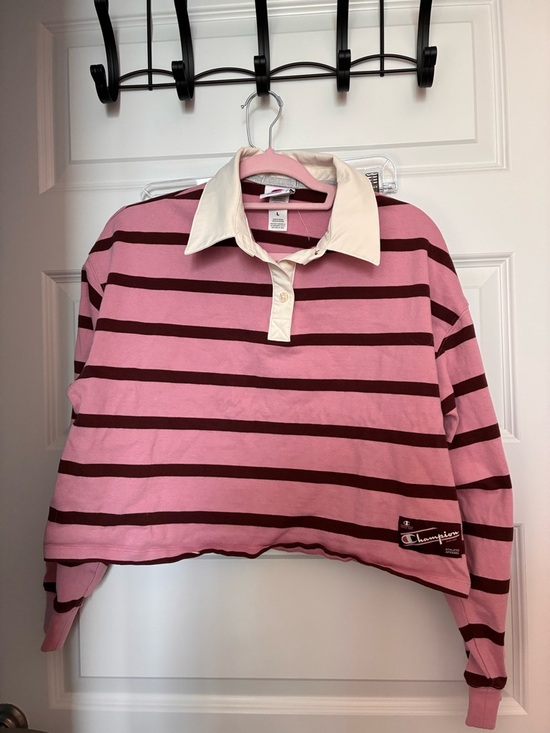Champion Tops - Champion Pink and Burgundy Striped Rugby Tee